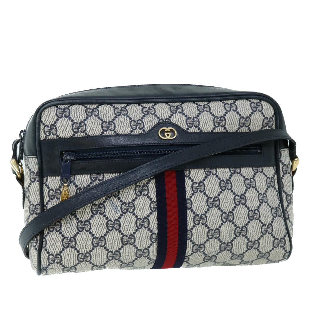 GUCCI GG Canvas Sherry Line Shoulder Bag PVC Leather Gray Red Navy 53343