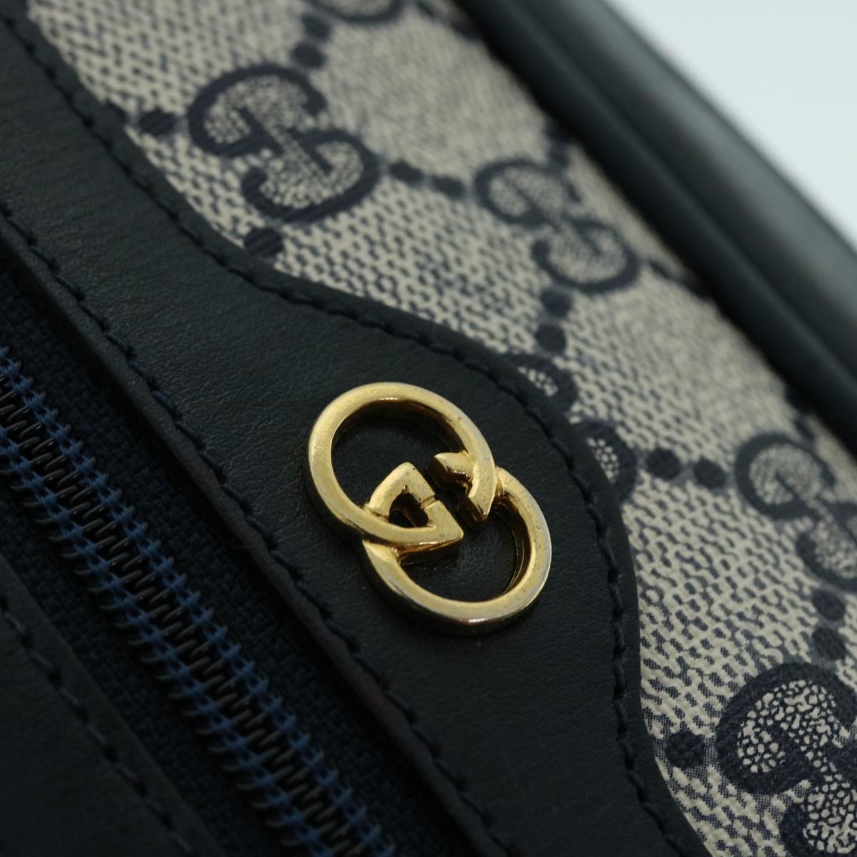 GUCCI GG Canvas Sherry Line Shoulder Bag PVC Leather Gray Red Navy 53343