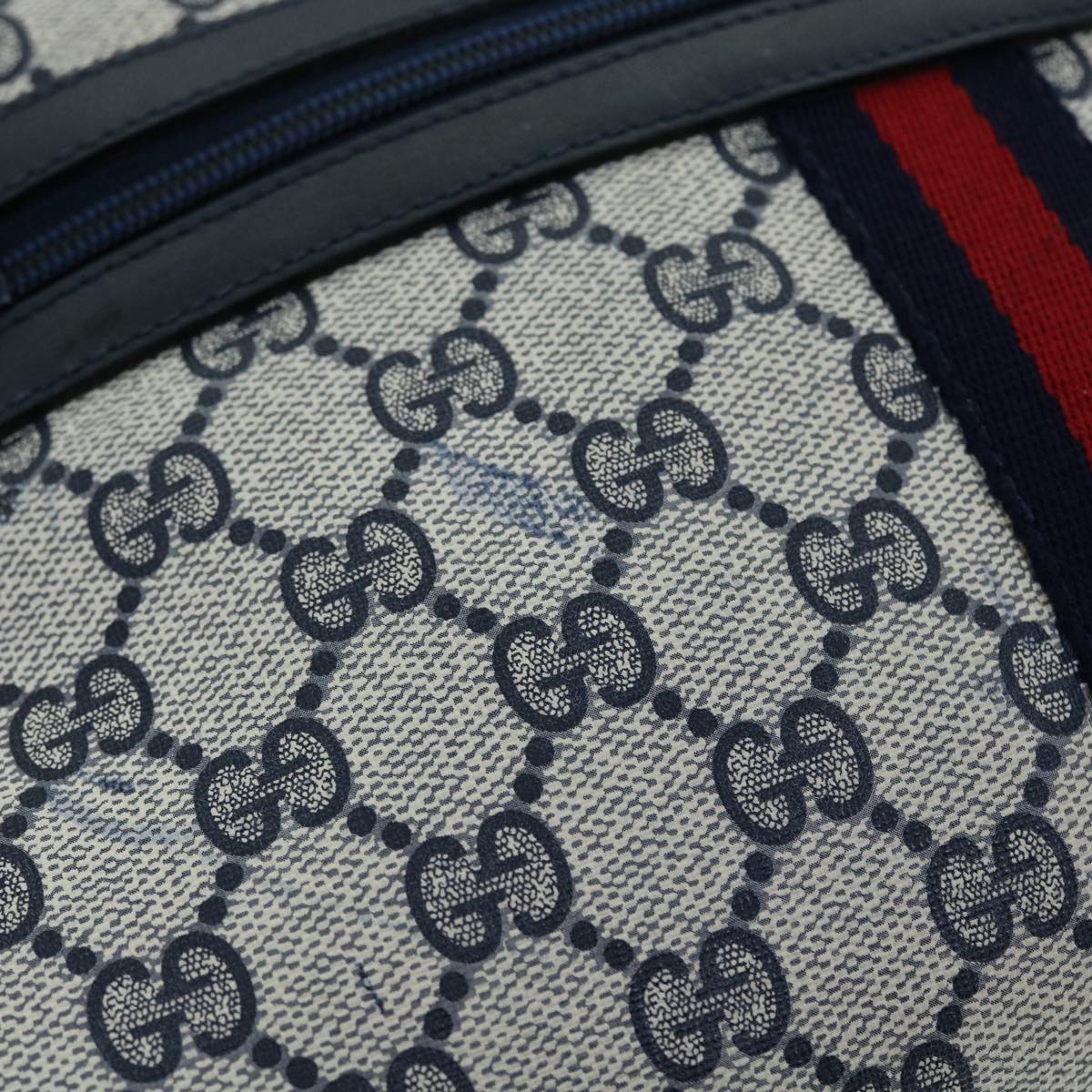 GUCCI GG Canvas Sherry Line Shoulder Bag PVC Leather Gray Red Navy 53343