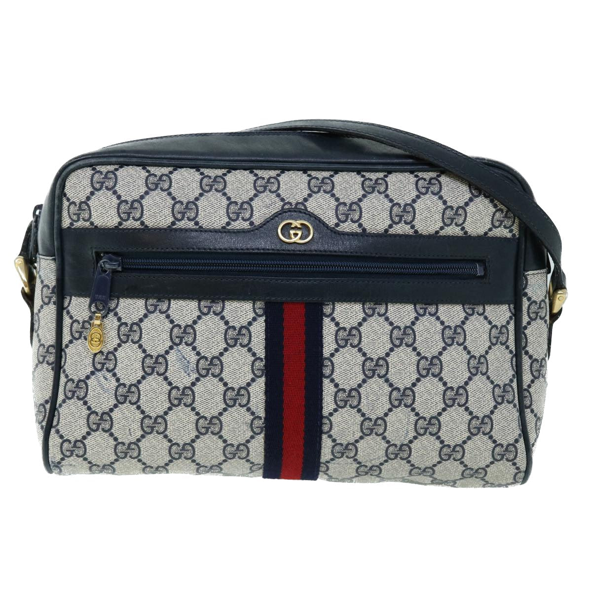 GUCCI GG Canvas Sherry Line Shoulder Bag PVC Leather Gray Red Navy 53343