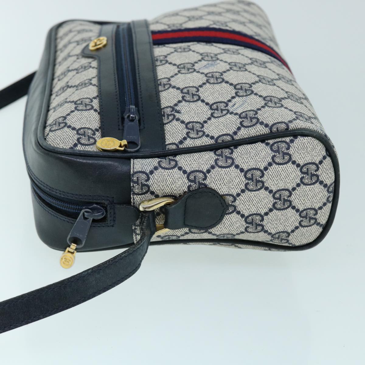 GUCCI GG Canvas Sherry Line Shoulder Bag PVC Leather Gray Red Navy 53343