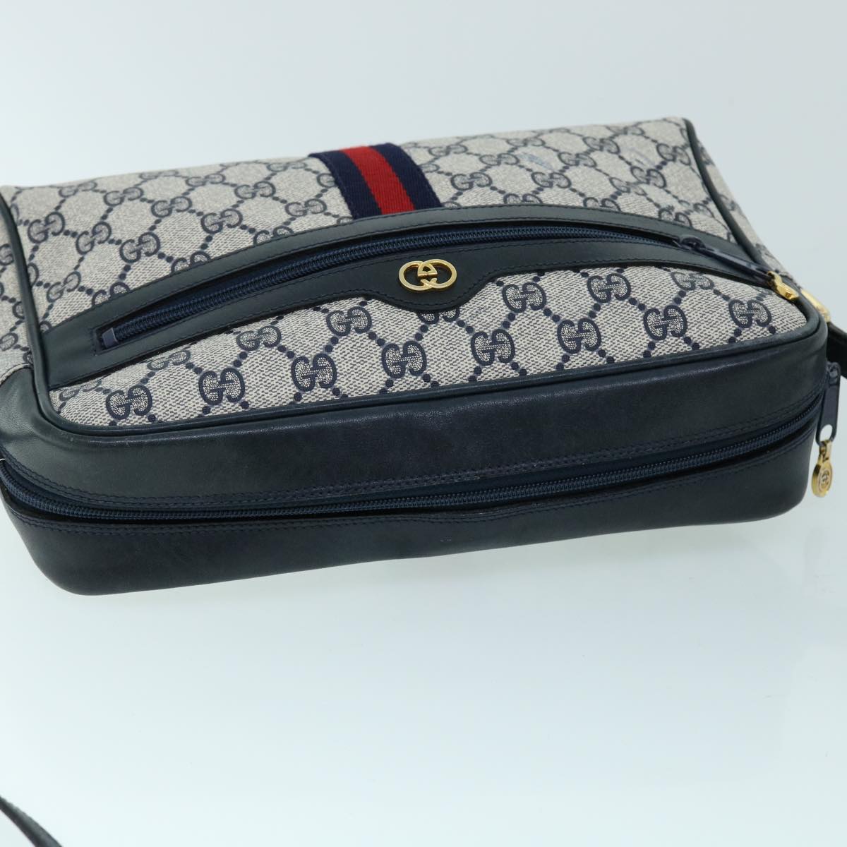 GUCCI GG Canvas Sherry Line Shoulder Bag PVC Leather Gray Red Navy 53343