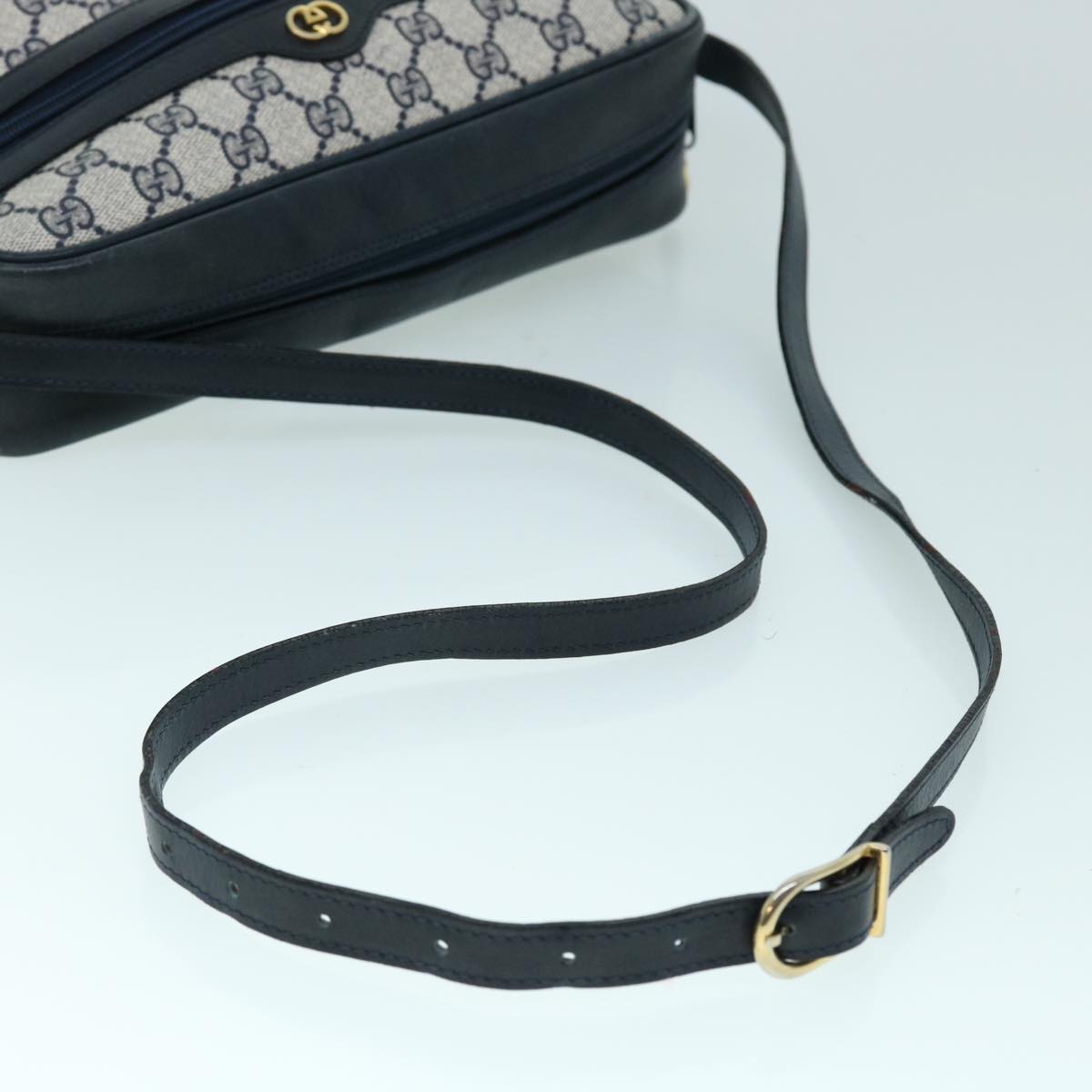 GUCCI GG Canvas Sherry Line Shoulder Bag PVC Leather Gray Red Navy 53343