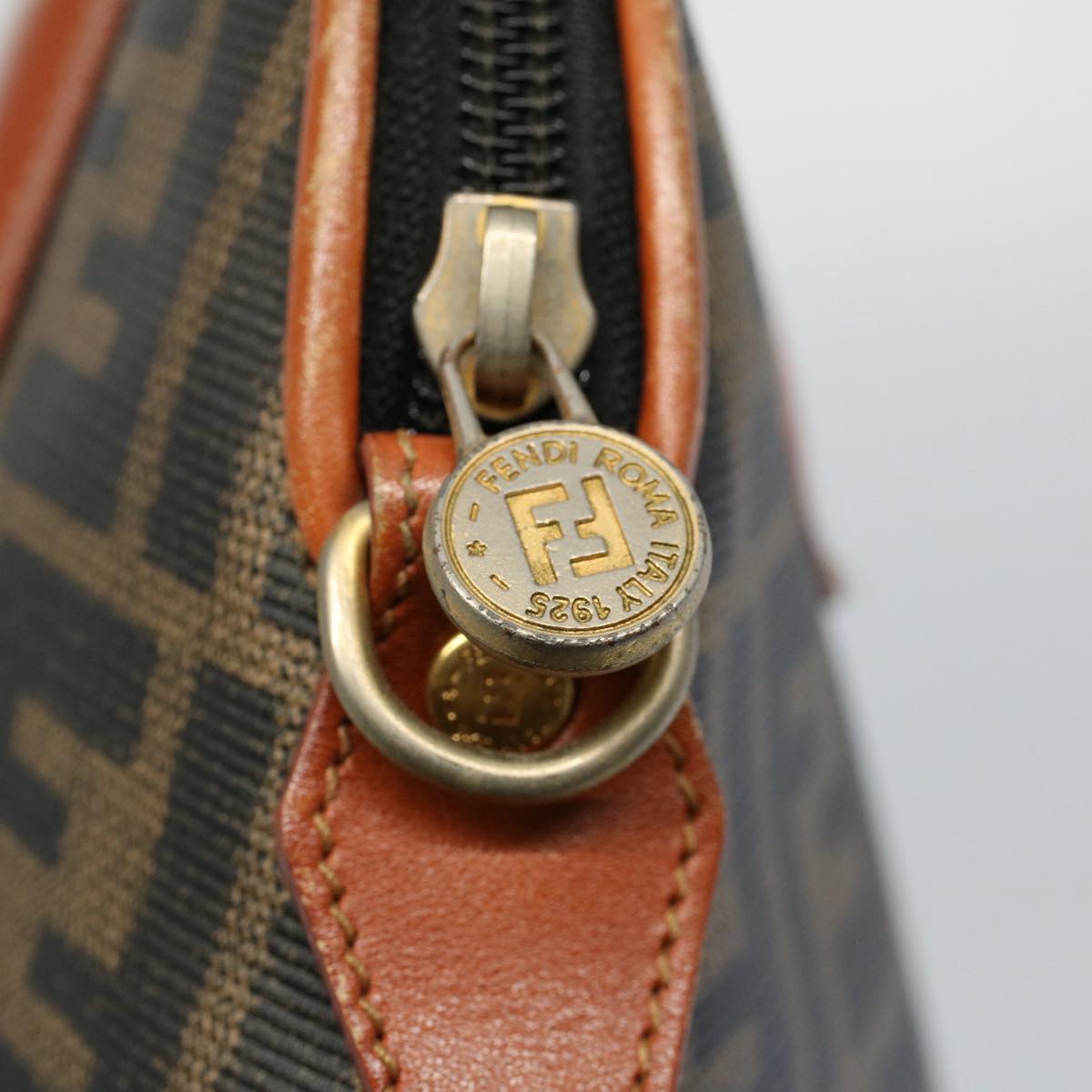FENDI Zucca Canvas Hand Bag Black Brown 53345