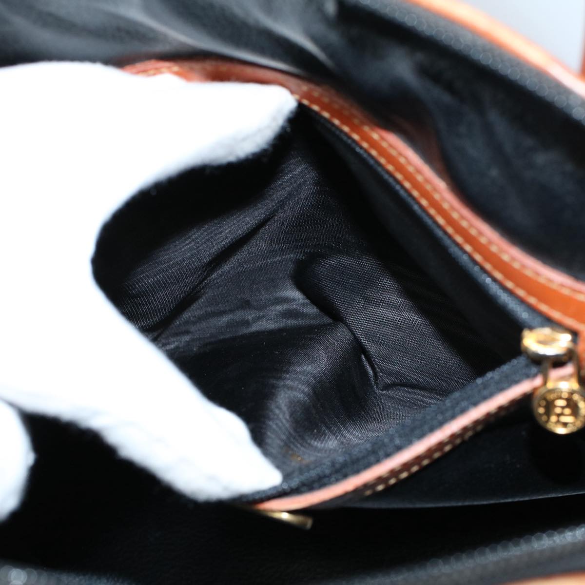 FENDI Zucca Canvas Hand Bag Black Brown 53345