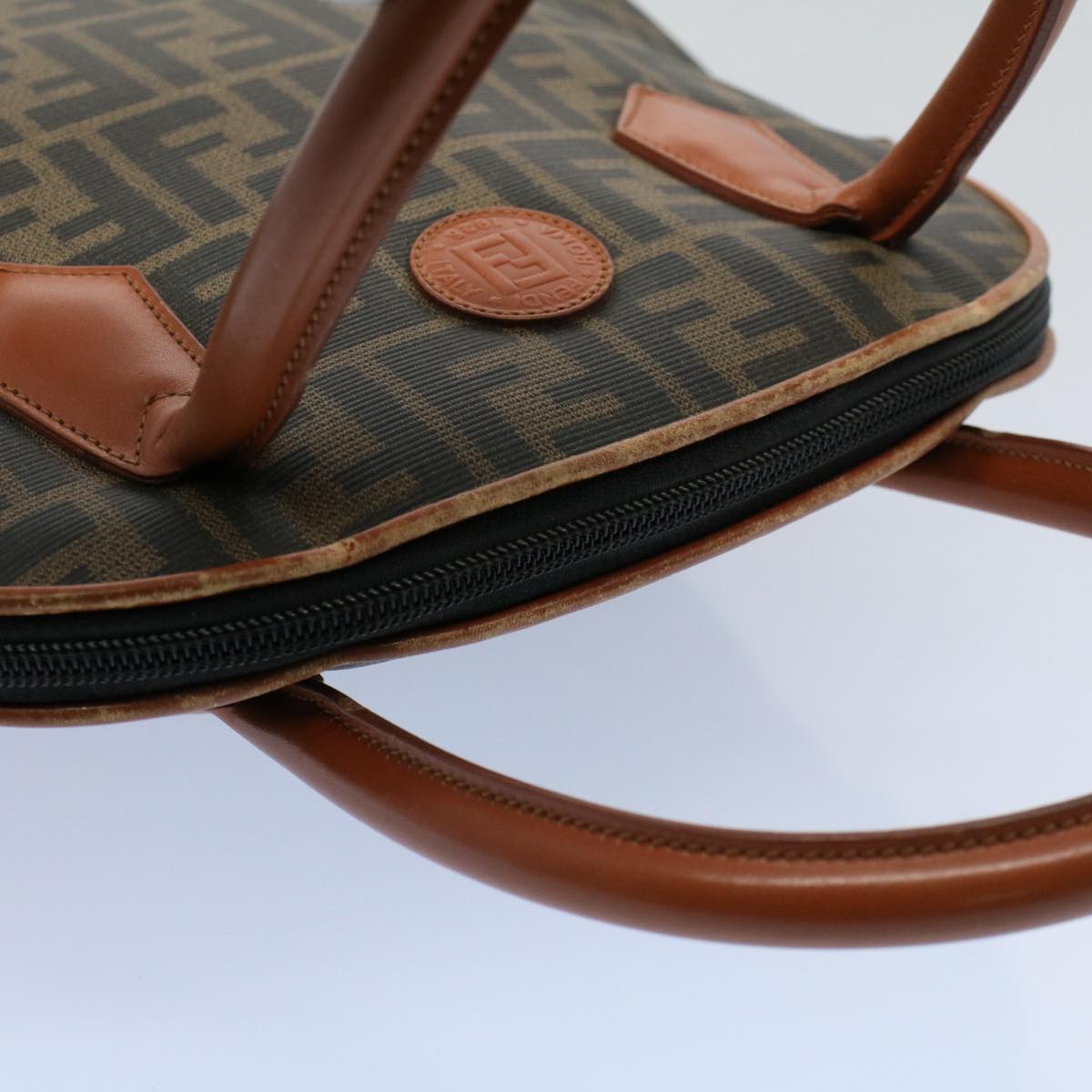 FENDI Zucca Canvas Hand Bag Black Brown 53345