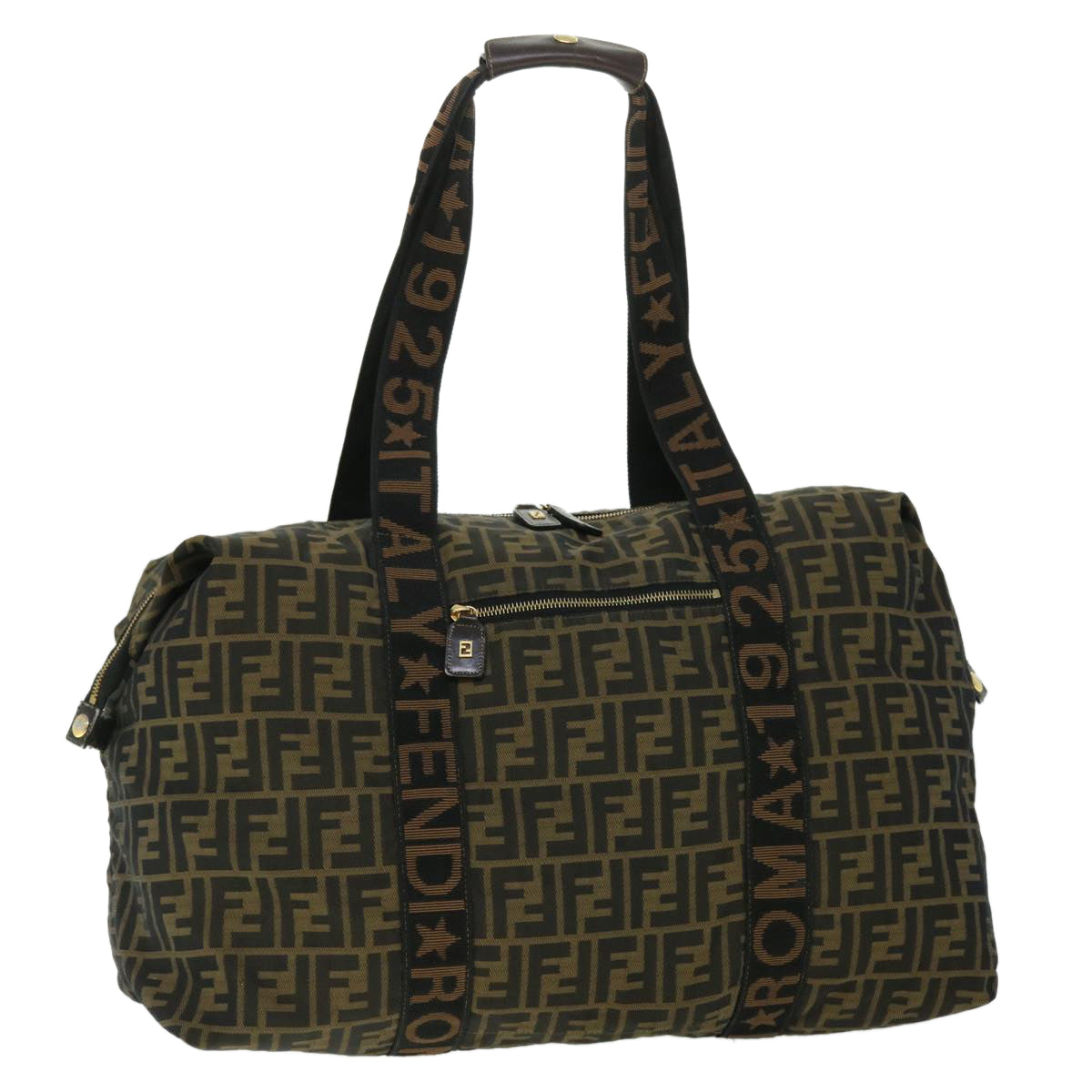 FENDI Zucca Canvas Boston Bag Black Brown 53373