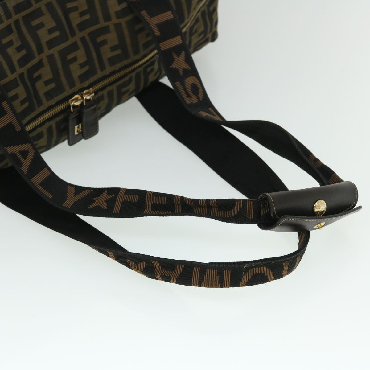 FENDI Zucca Canvas Boston Bag Black Brown 53373