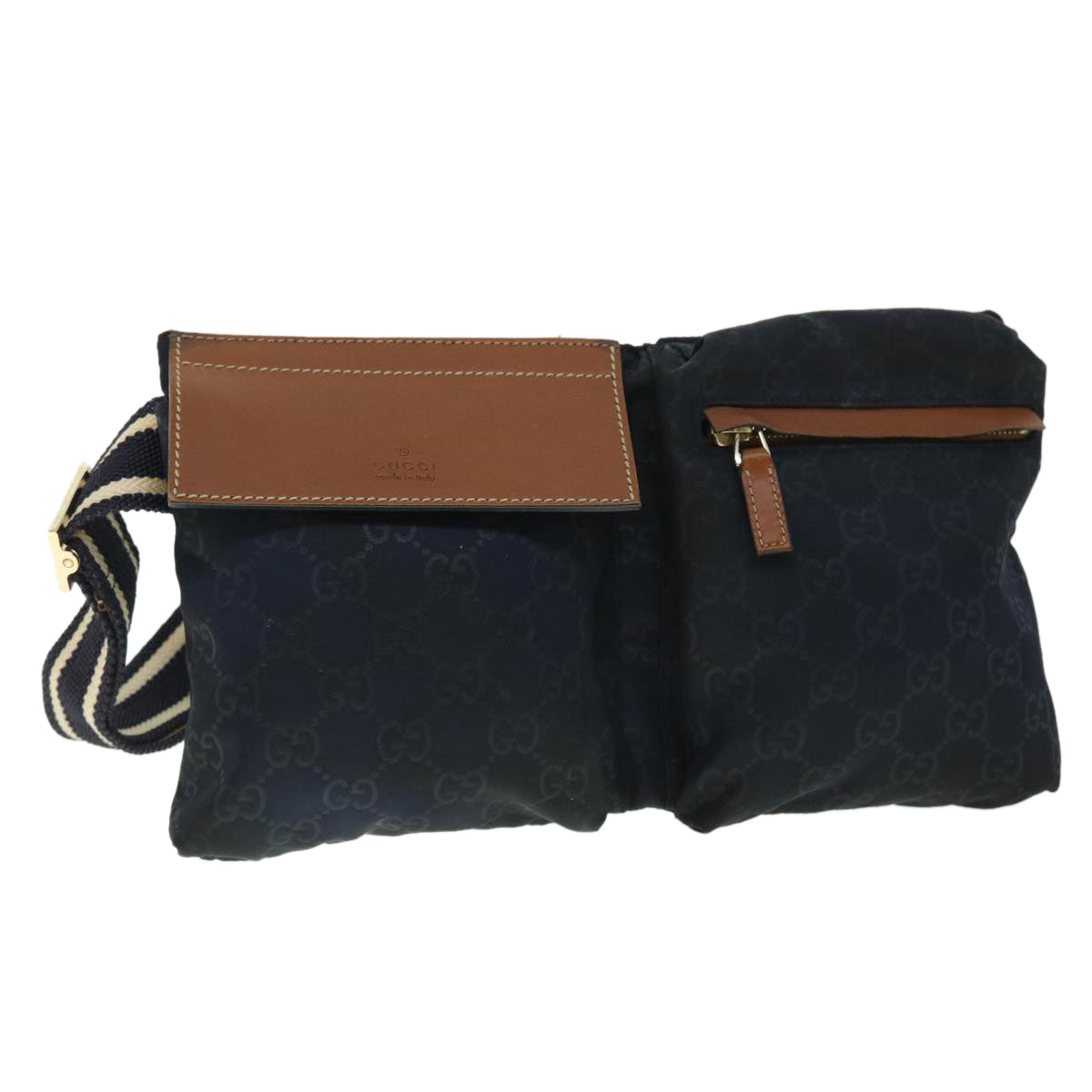GUCCI GG Canvas Sherry Line Waist bag Navy White 28566 53375