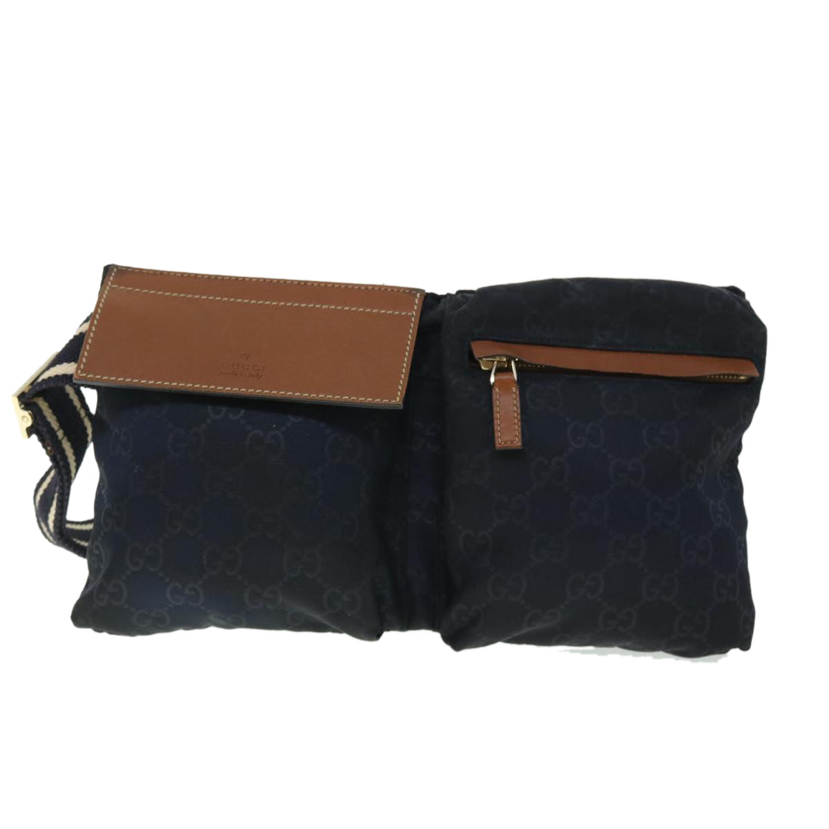 GUCCI GG Canvas Sherry Line Waist bag Navy White 28566 53375