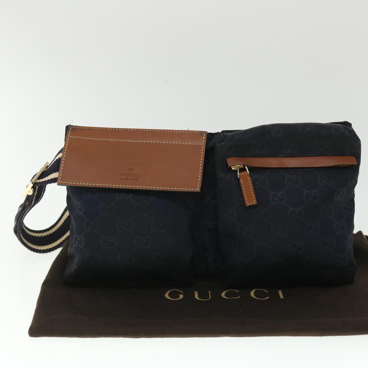 GUCCI GG Canvas Sherry Line Waist bag Navy White 28566 53375