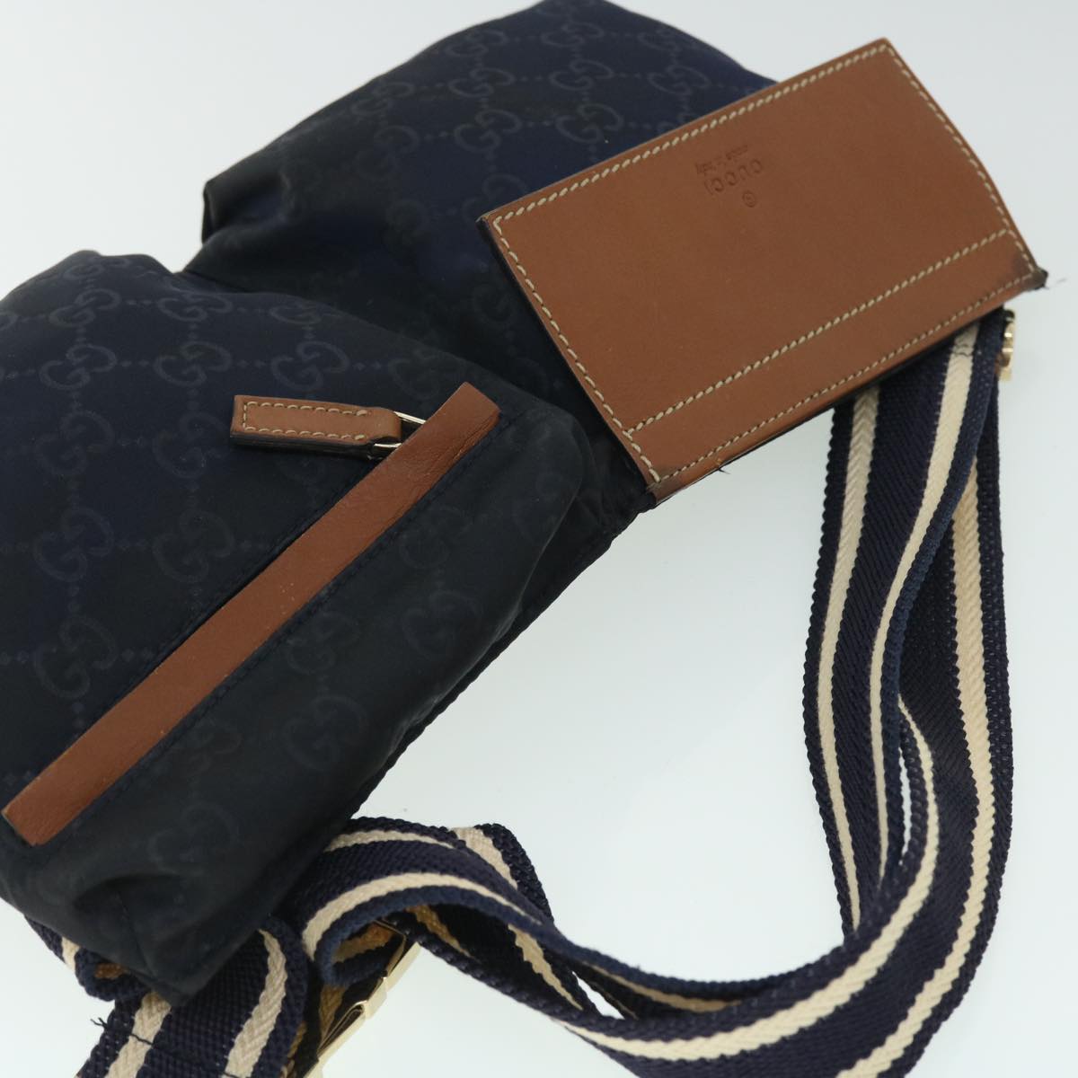 GUCCI GG Canvas Sherry Line Waist bag Navy White 28566 53375