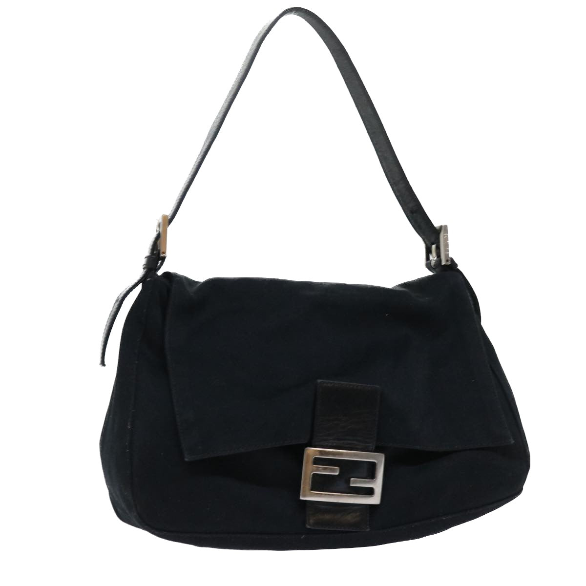 FENDI Mamma Baguette Shoulder Bag Nylon Black 53376