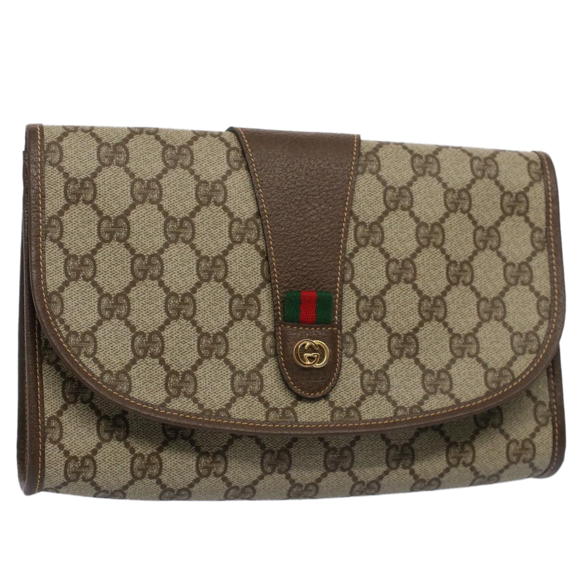 GUCCI GG Canvas Web Sherry Line Clutch Bag Beige Red Green 014 122 53385
