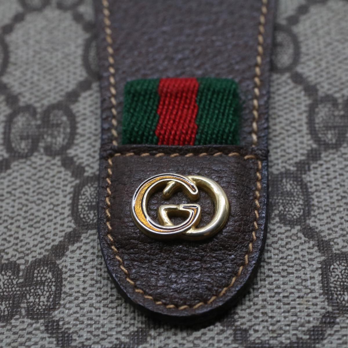 GUCCI GG Canvas Web Sherry Line Clutch Bag Beige Red Green 014 122 53385