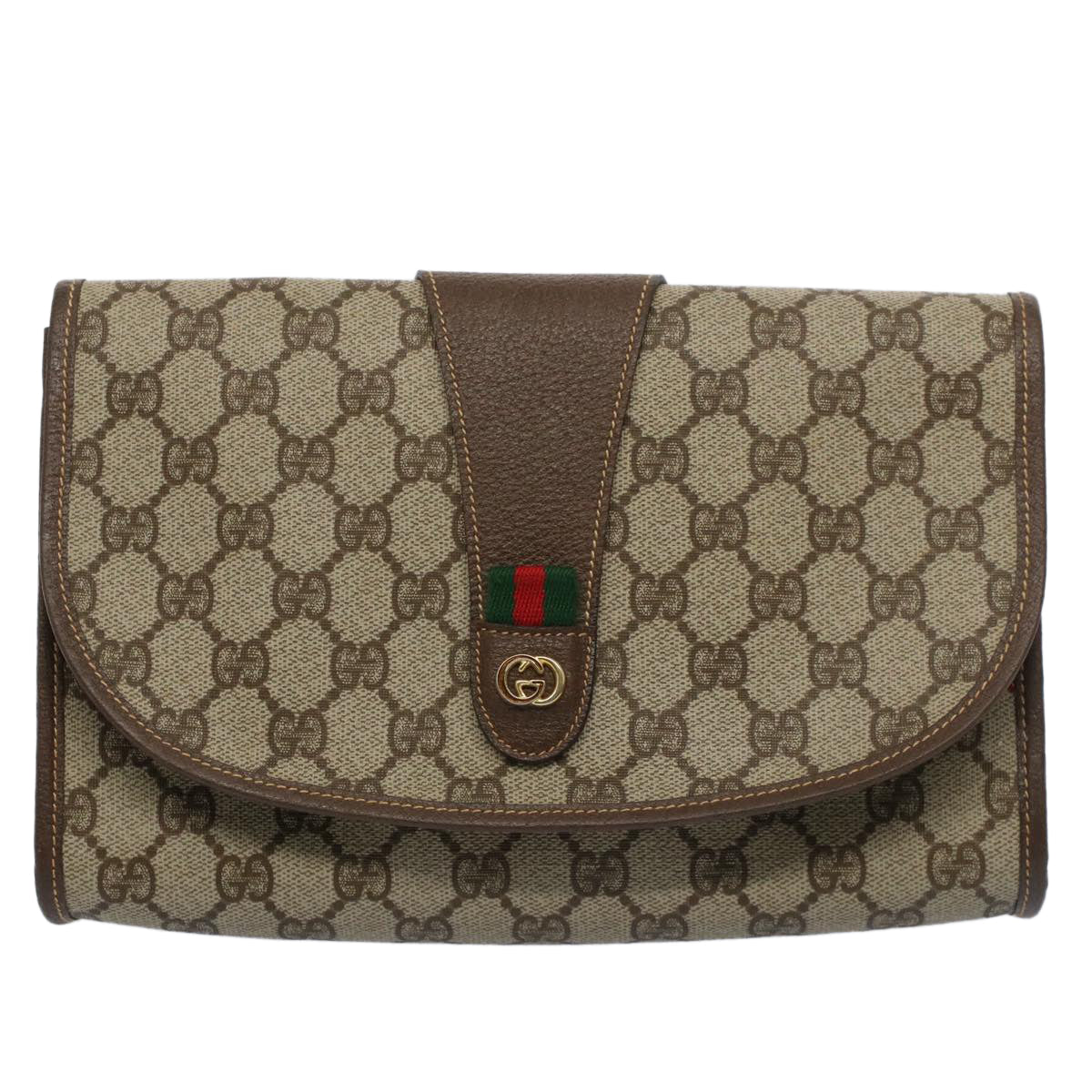GUCCI GG Canvas Web Sherry Line Clutch Bag Beige Red Green 014 122 53385