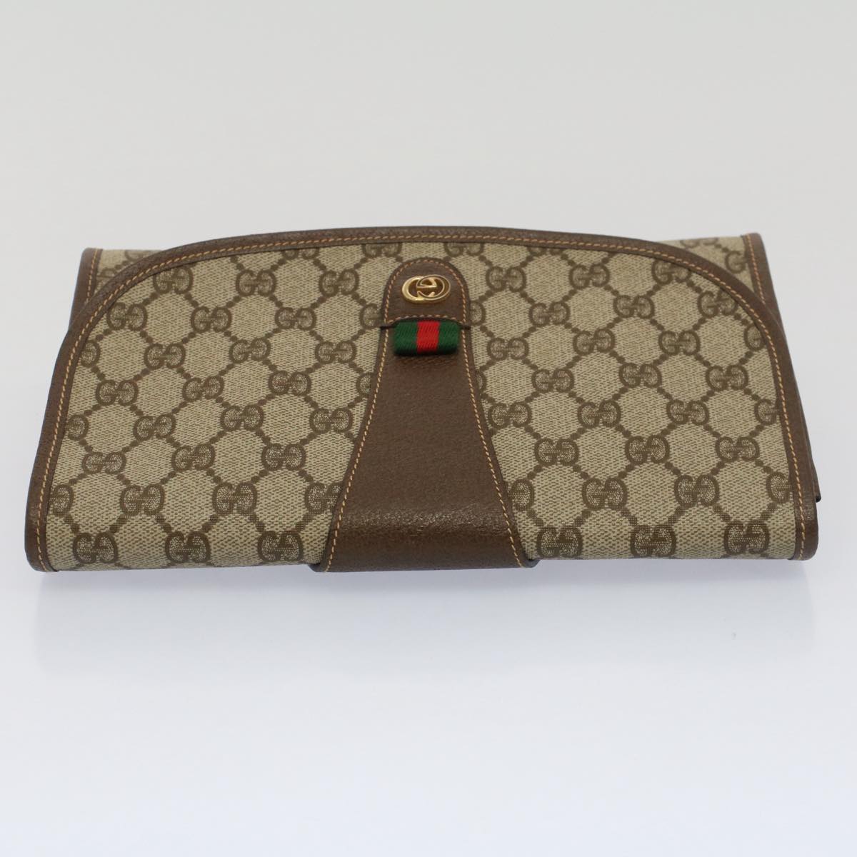 GUCCI GG Canvas Web Sherry Line Clutch Bag Beige Red Green 014 122 53385