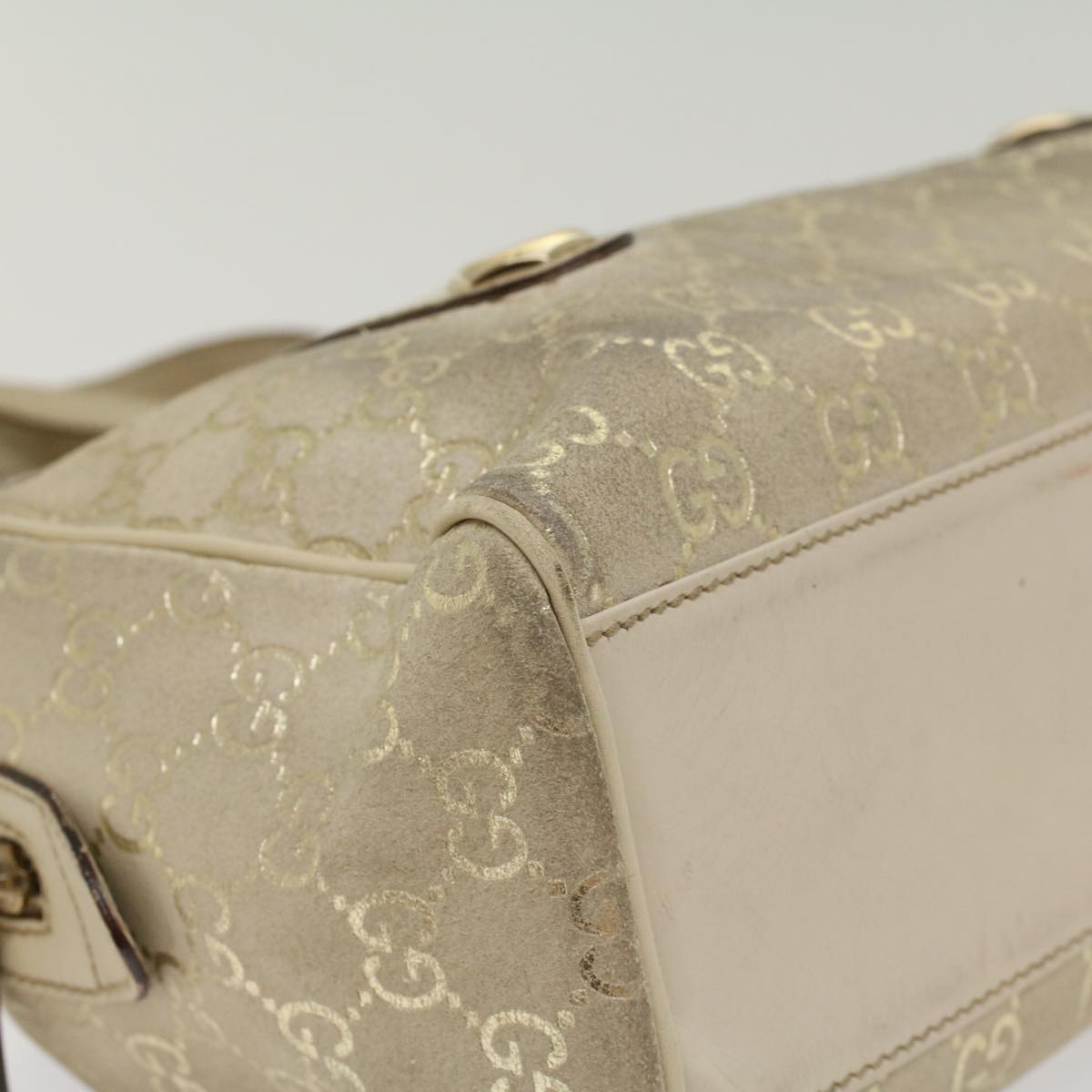 GUCCI GG Canvas Shoulder Bag Leather Beige 152457 53387