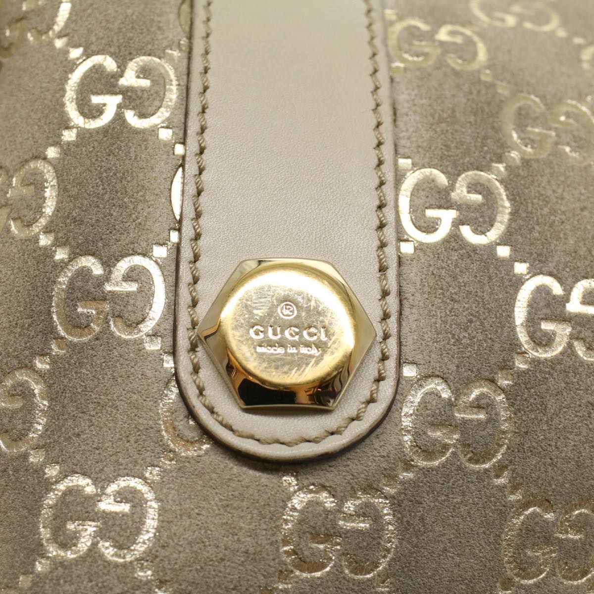 GUCCI GG Canvas Shoulder Bag Leather Beige 152457 53387
