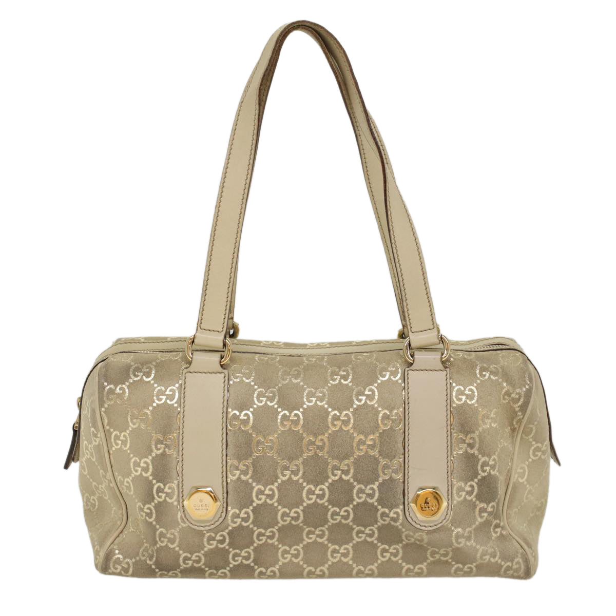 GUCCI GG Canvas Shoulder Bag Leather Beige 152457 53387