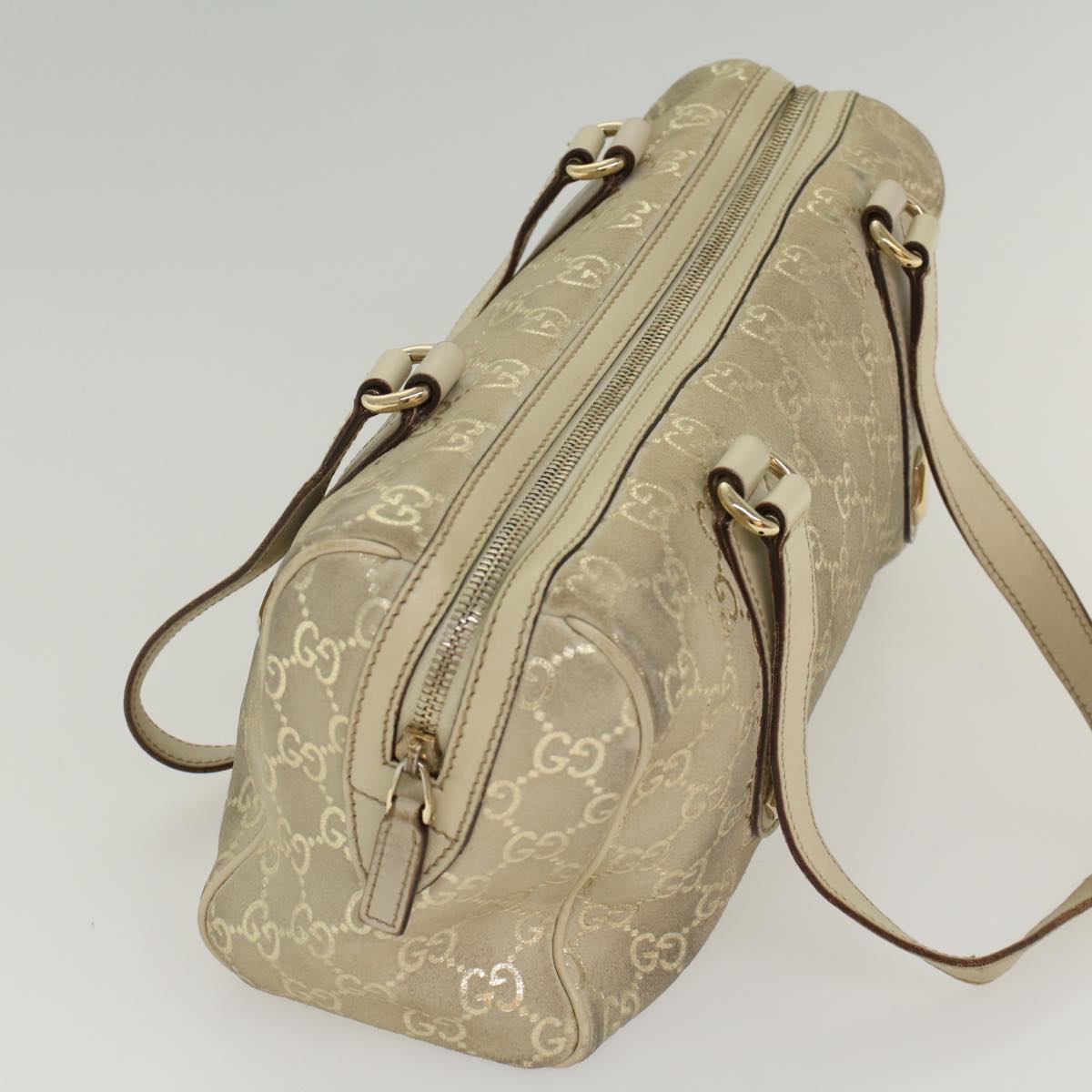 GUCCI GG Canvas Shoulder Bag Leather Beige 152457 53387