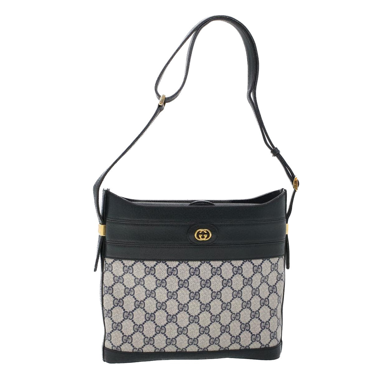 GUCCI GG Canvas Shoulder Bag PVC Leather Navy 53390