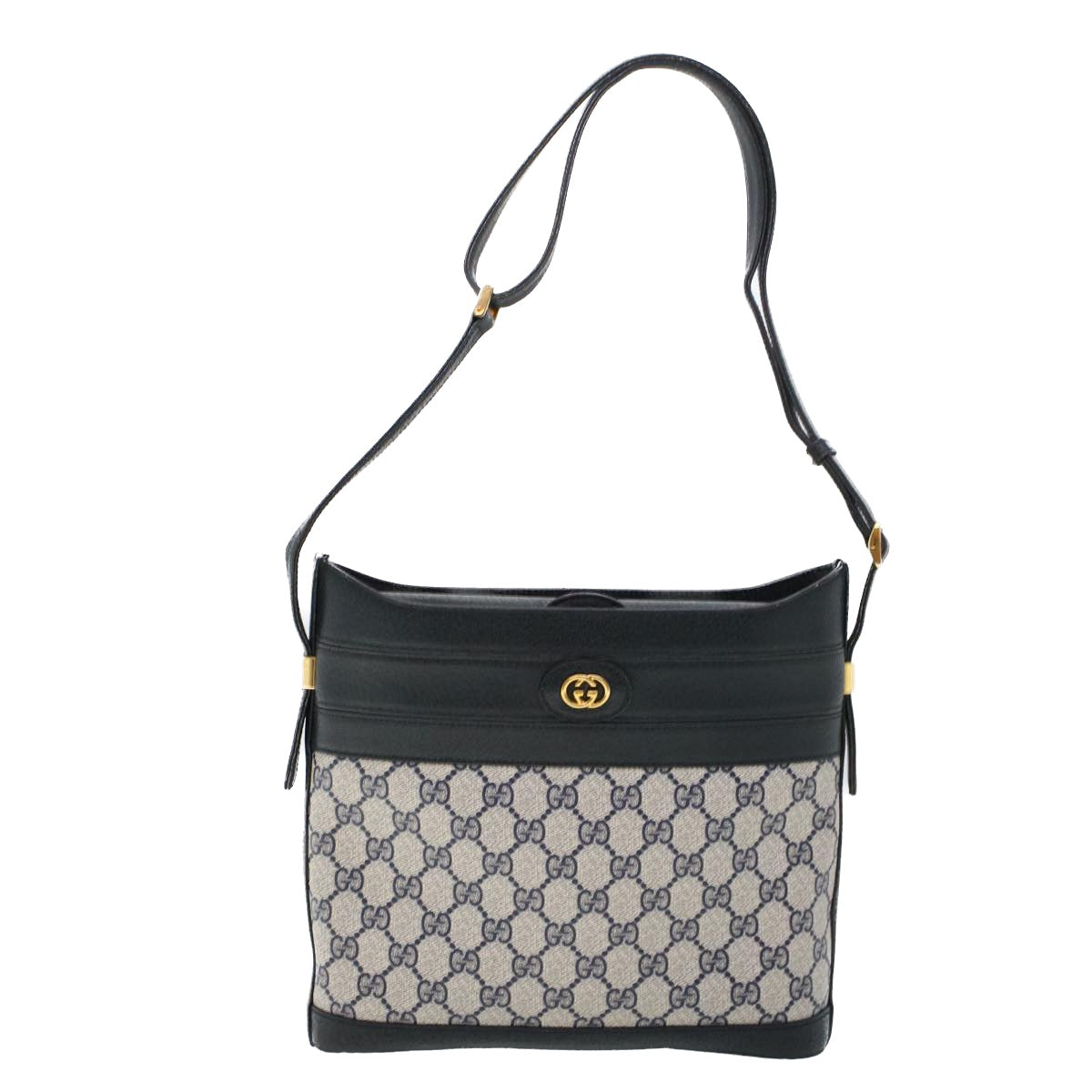 GUCCI GG Canvas Shoulder Bag PVC Leather Navy 53390
