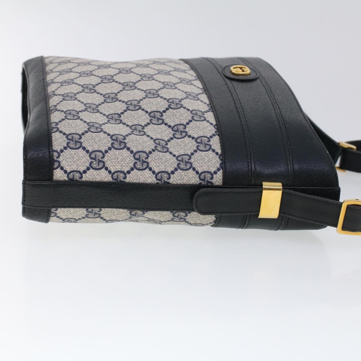 GUCCI GG Canvas Shoulder Bag PVC Leather Navy 53390