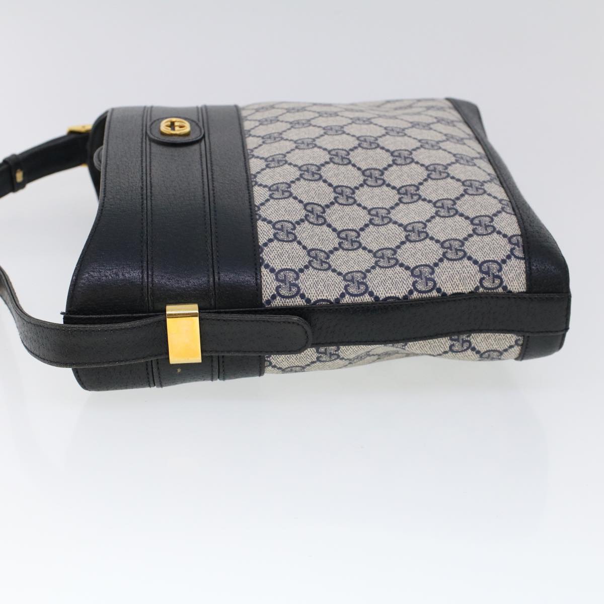 GUCCI GG Canvas Shoulder Bag PVC Leather Navy 53390