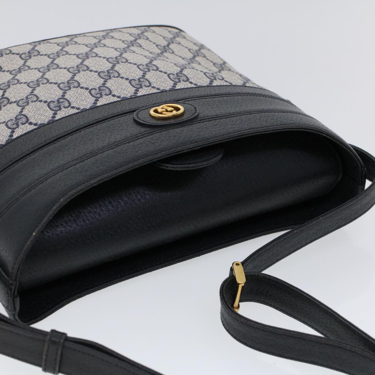 GUCCI GG Canvas Shoulder Bag PVC Leather Navy 53390