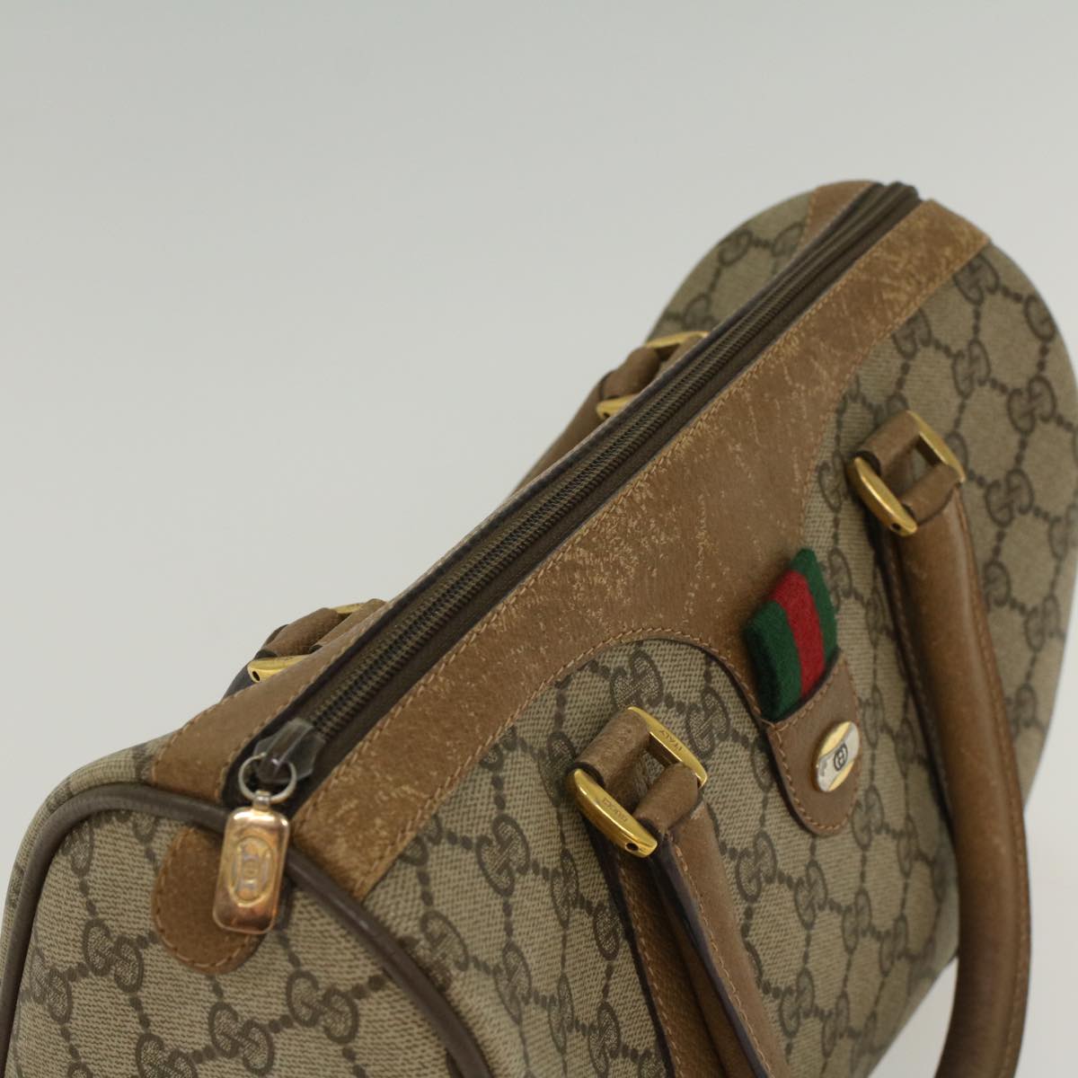 GUCCI GG Canvas Web Sherry Line Boston Bag Beige Red Green 39 02 006 53392