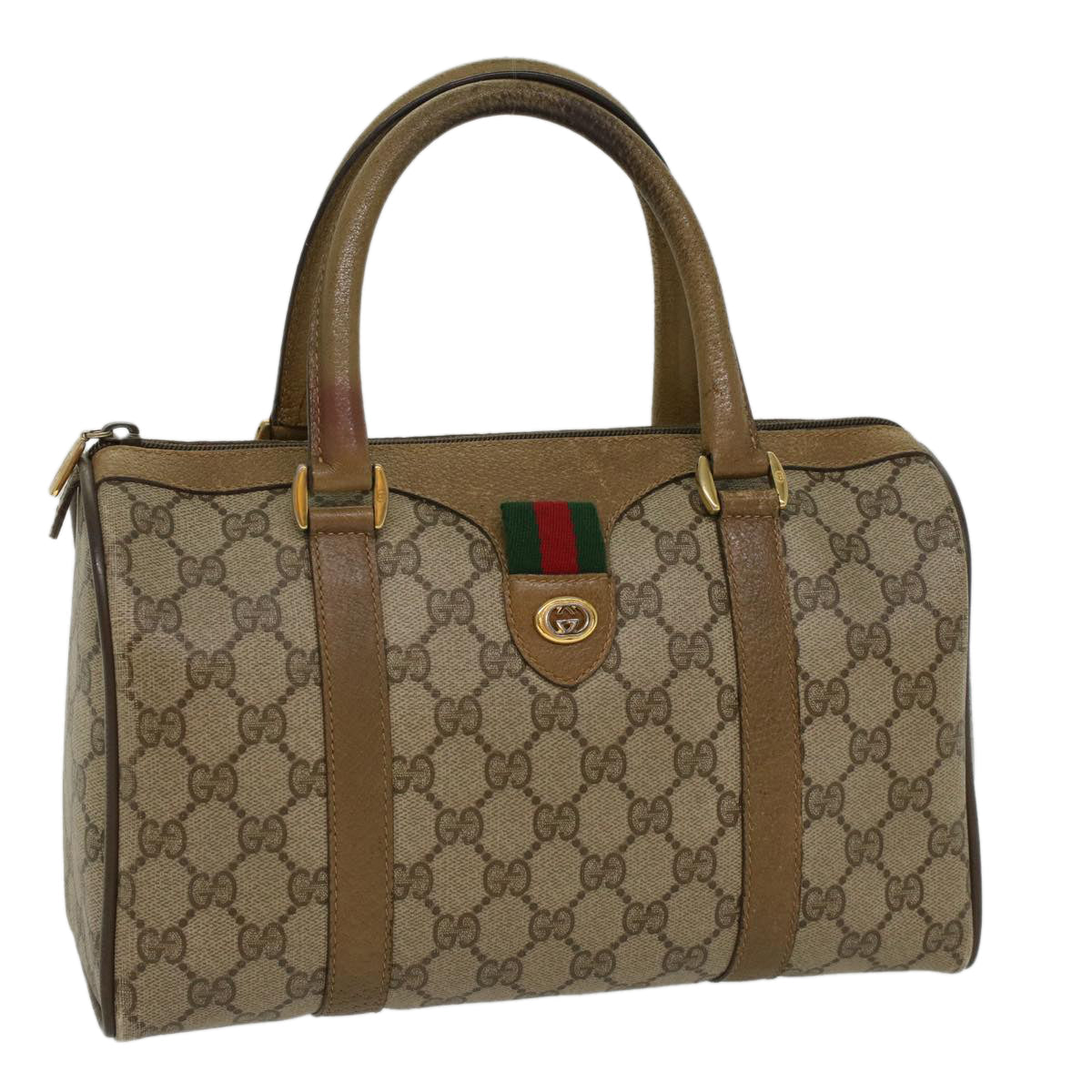 GUCCI GG Canvas Web Sherry Line Boston Bag Beige Red Green 53399