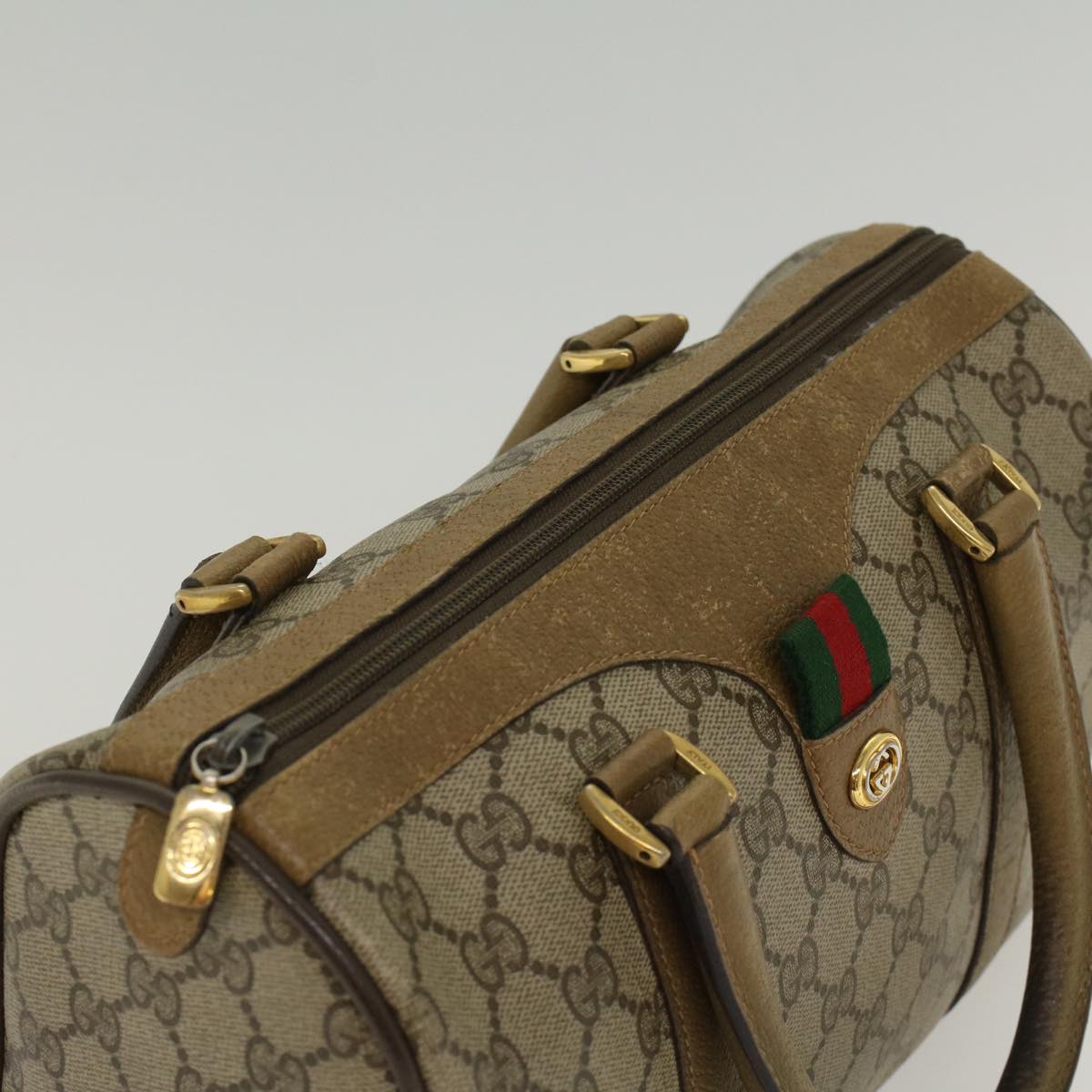 GUCCI GG Canvas Web Sherry Line Boston Bag Beige Red Green 53399