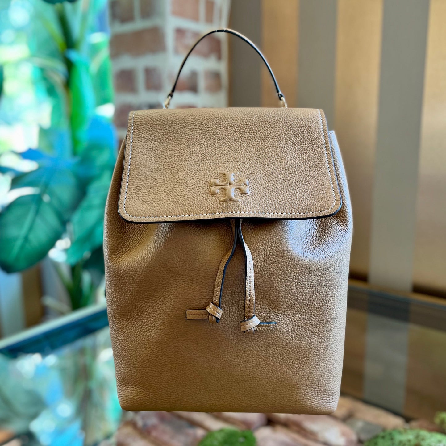 TORY BURCH Thea Brown Pebbled Leather Backpack