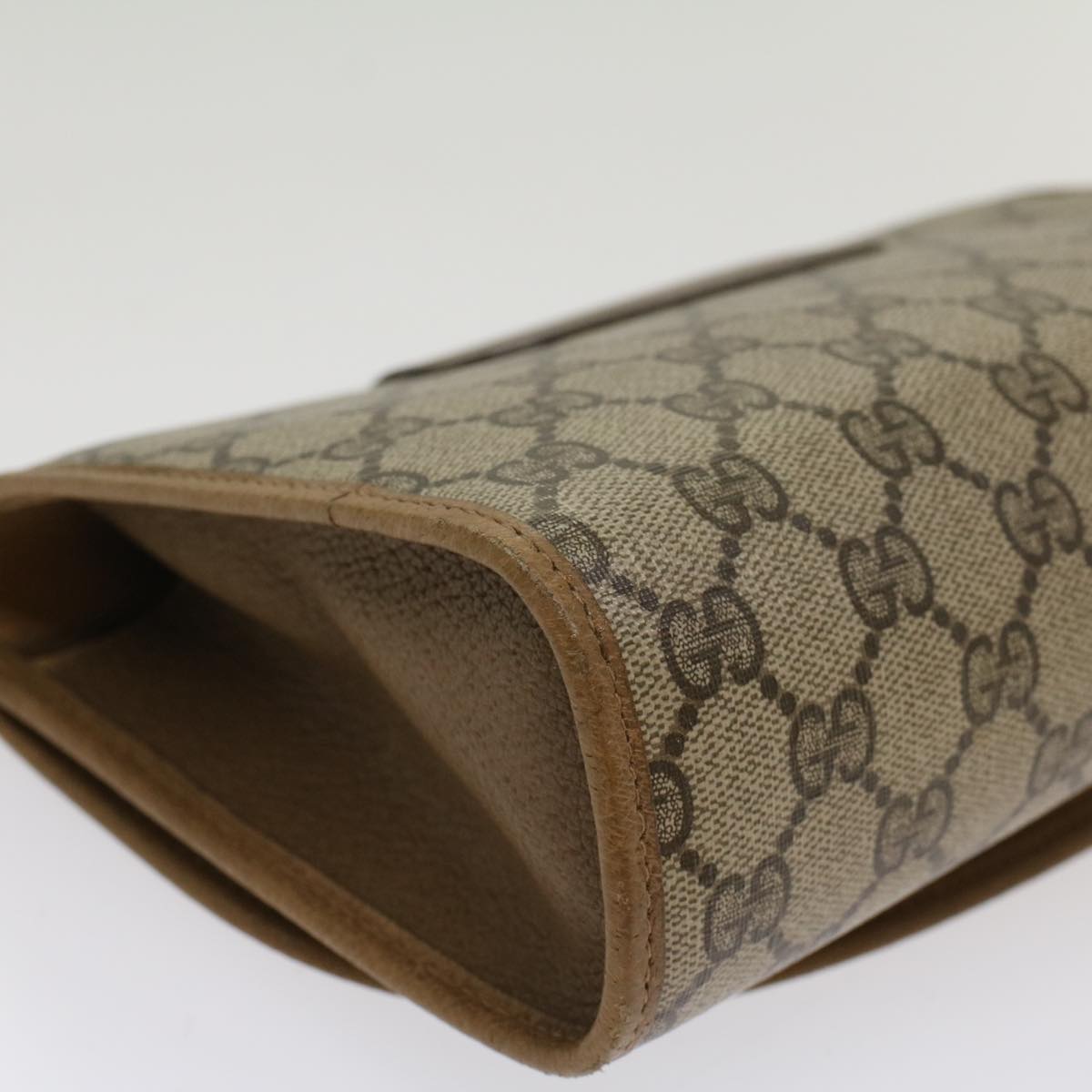 GUCCI GG Canvas Web Sherry Line Clutch Bag PVC Leather Beige Green 53642