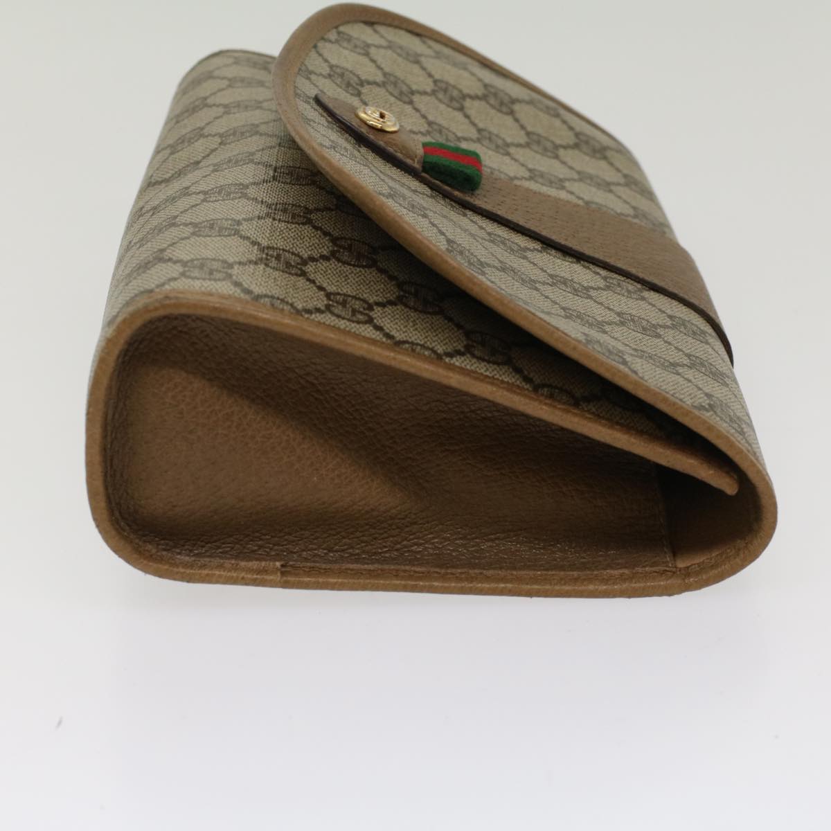 GUCCI GG Canvas Web Sherry Line Clutch Bag PVC Leather Beige Green 53642