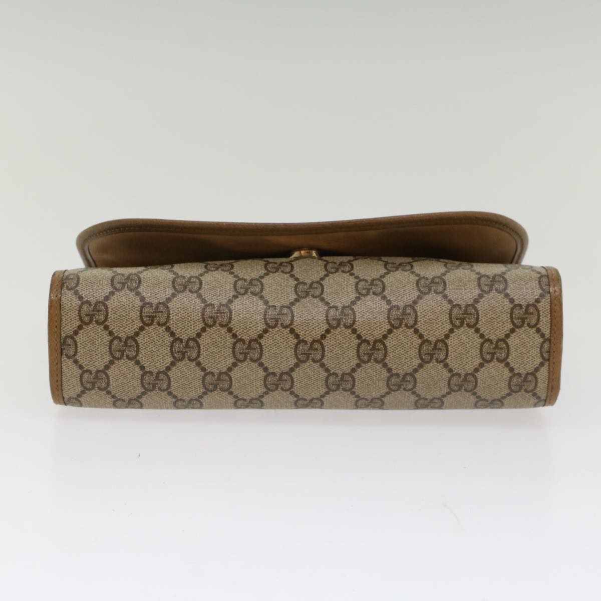 GUCCI GG Canvas Web Sherry Line Clutch Bag PVC Leather Beige Green 53642