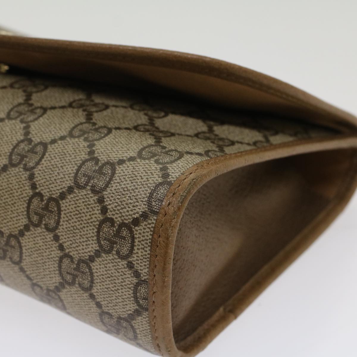 GUCCI GG Canvas Web Sherry Line Clutch Bag PVC Leather Beige Green 53642