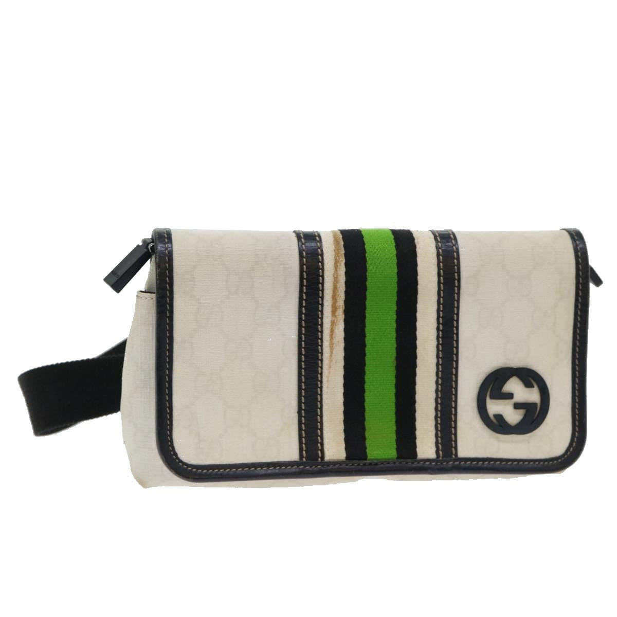 GUCCI GG Supreme Sherry Line Shoulder Bag White Green black 181064 53644