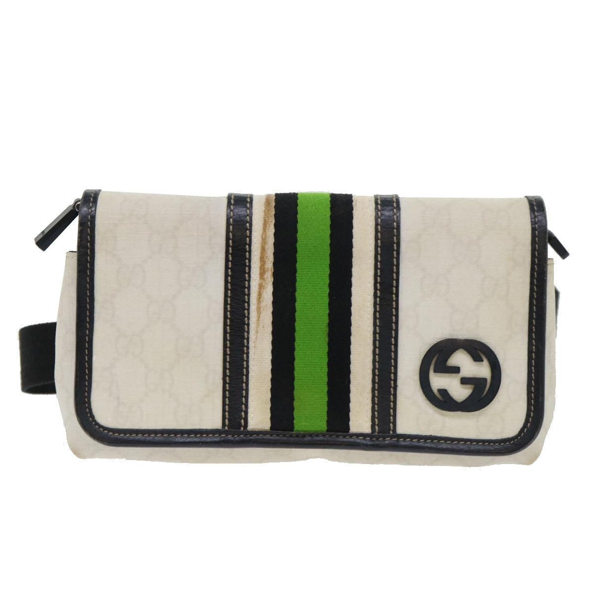GUCCI GG Supreme Sherry Line Shoulder Bag White Green black 181064 53644