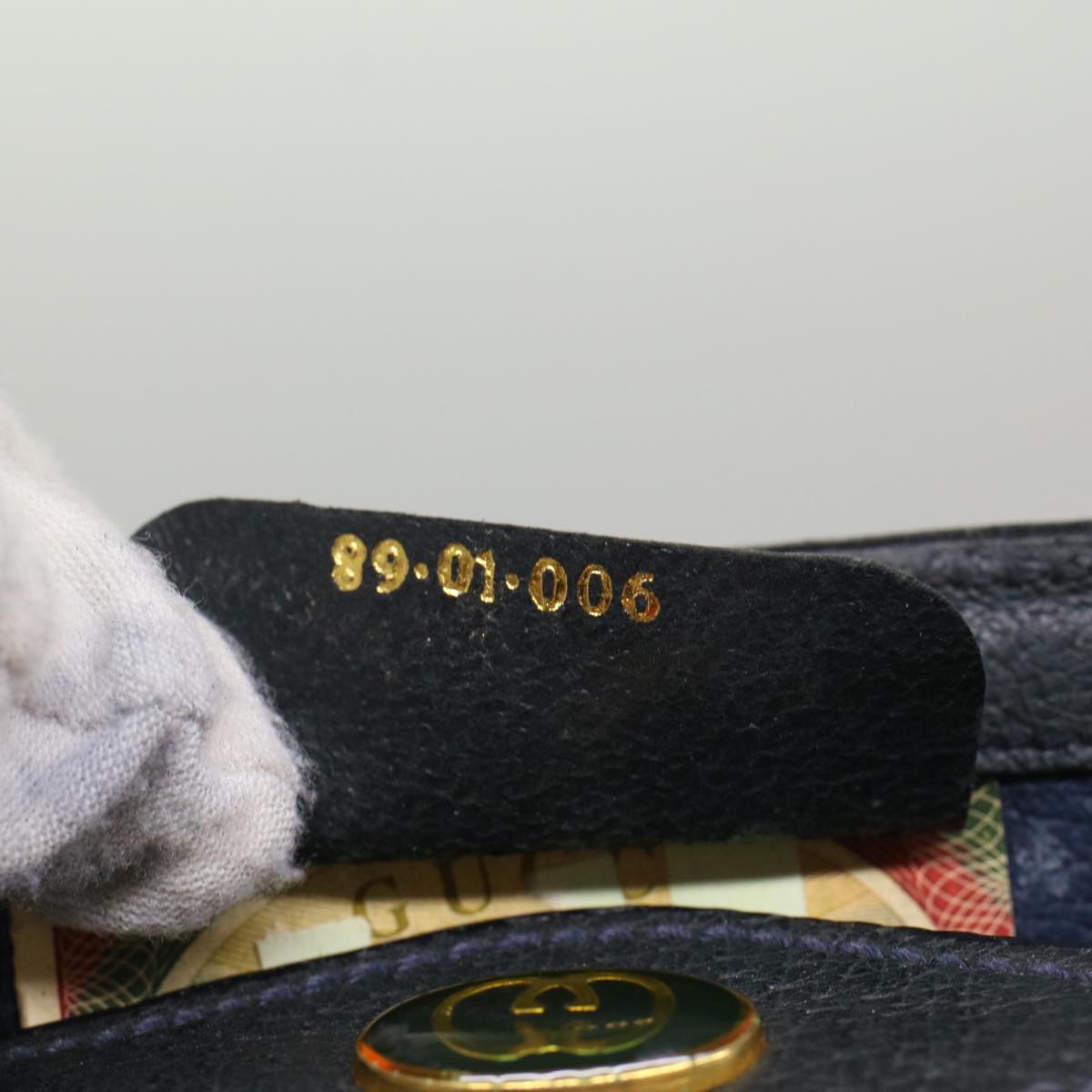 GUCCI GG Canvas Sherry Line Clutch Bag PVC Leather Navy Red 53647