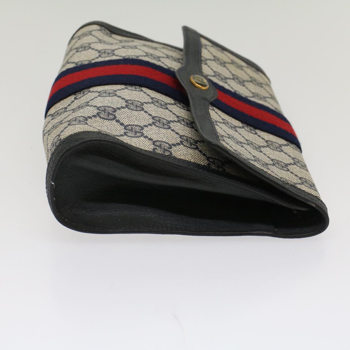 GUCCI GG Canvas Sherry Line Clutch Bag PVC Leather Navy Red 53647