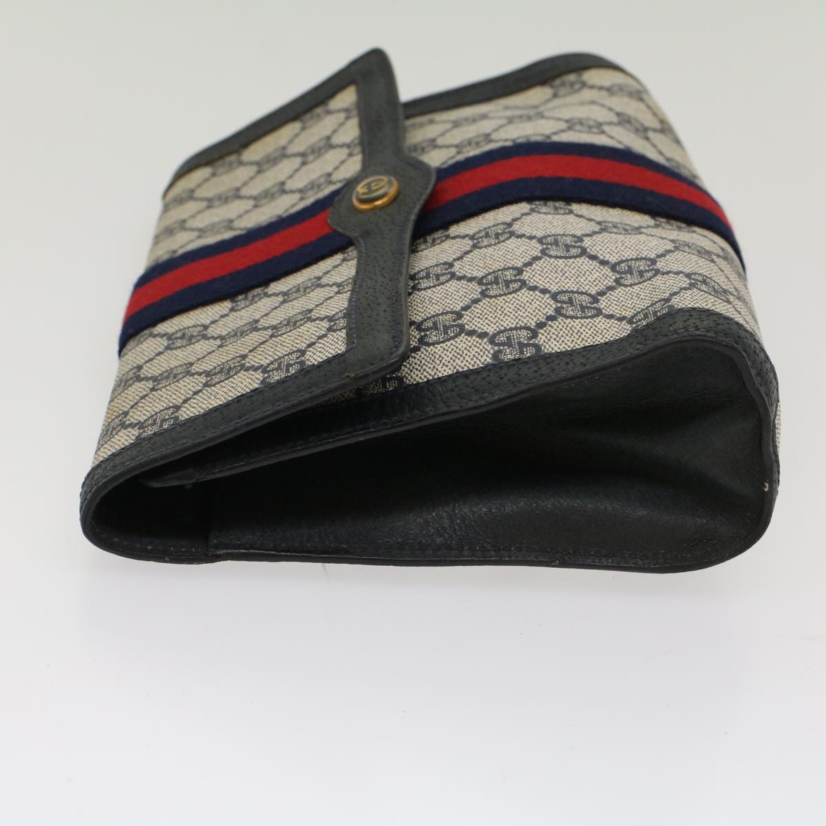 GUCCI GG Canvas Sherry Line Clutch Bag PVC Leather Navy Red 53647