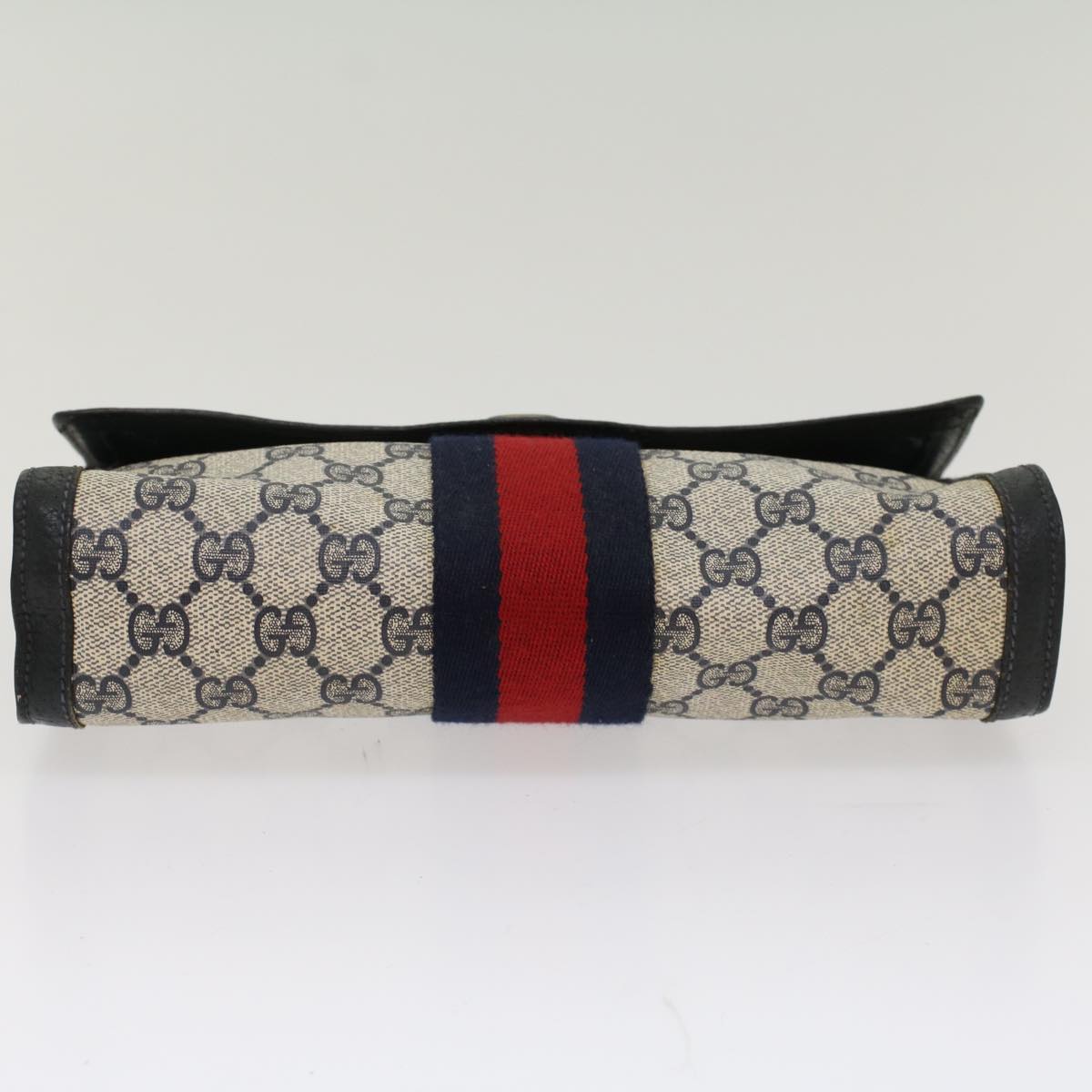 GUCCI GG Canvas Sherry Line Clutch Bag PVC Leather Navy Red 53647