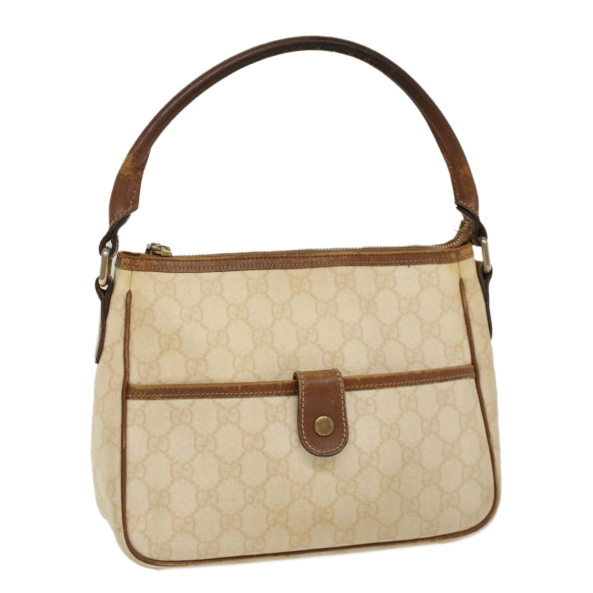 GUCCI GG Canvas Shoulder Bag PVC Leather White Brown 53649
