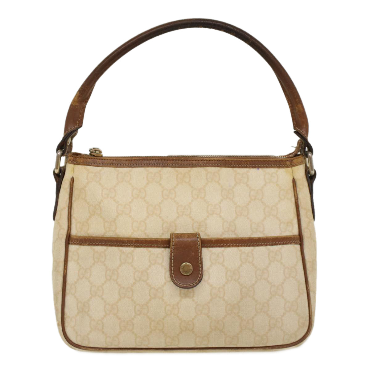 GUCCI GG Canvas Shoulder Bag PVC Leather White Brown 53649