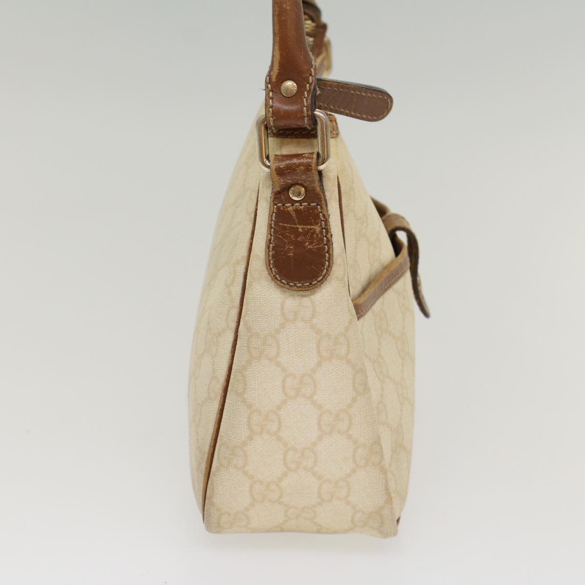 GUCCI GG Canvas Shoulder Bag PVC Leather White Brown 53649
