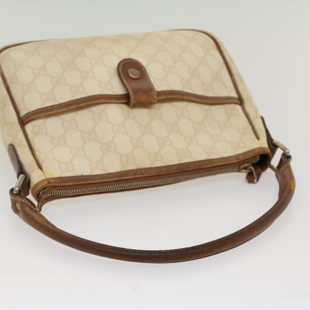GUCCI GG Canvas Shoulder Bag PVC Leather White Brown 53649