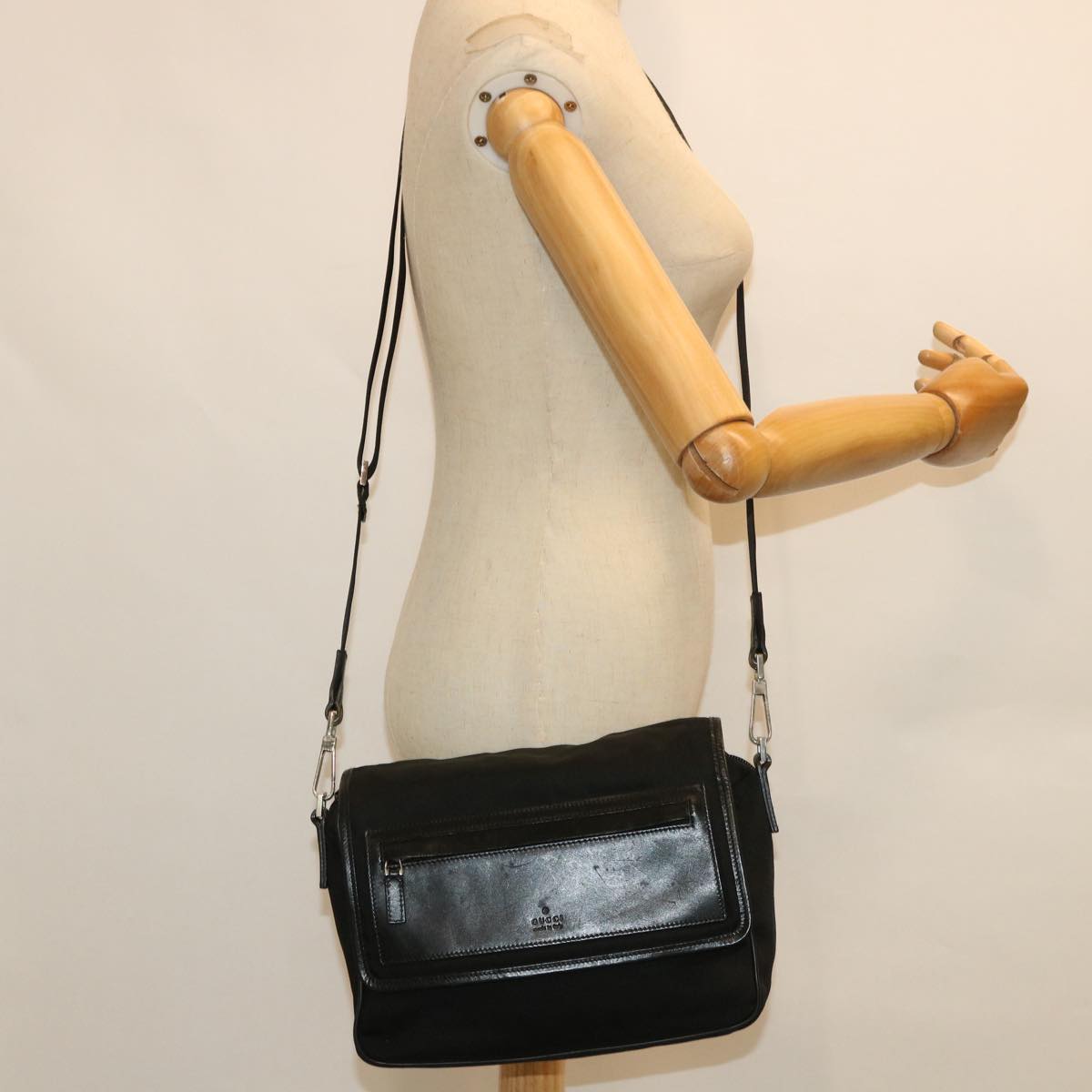 GUCCI Shoulder Bag Nylon Leather Black 53651