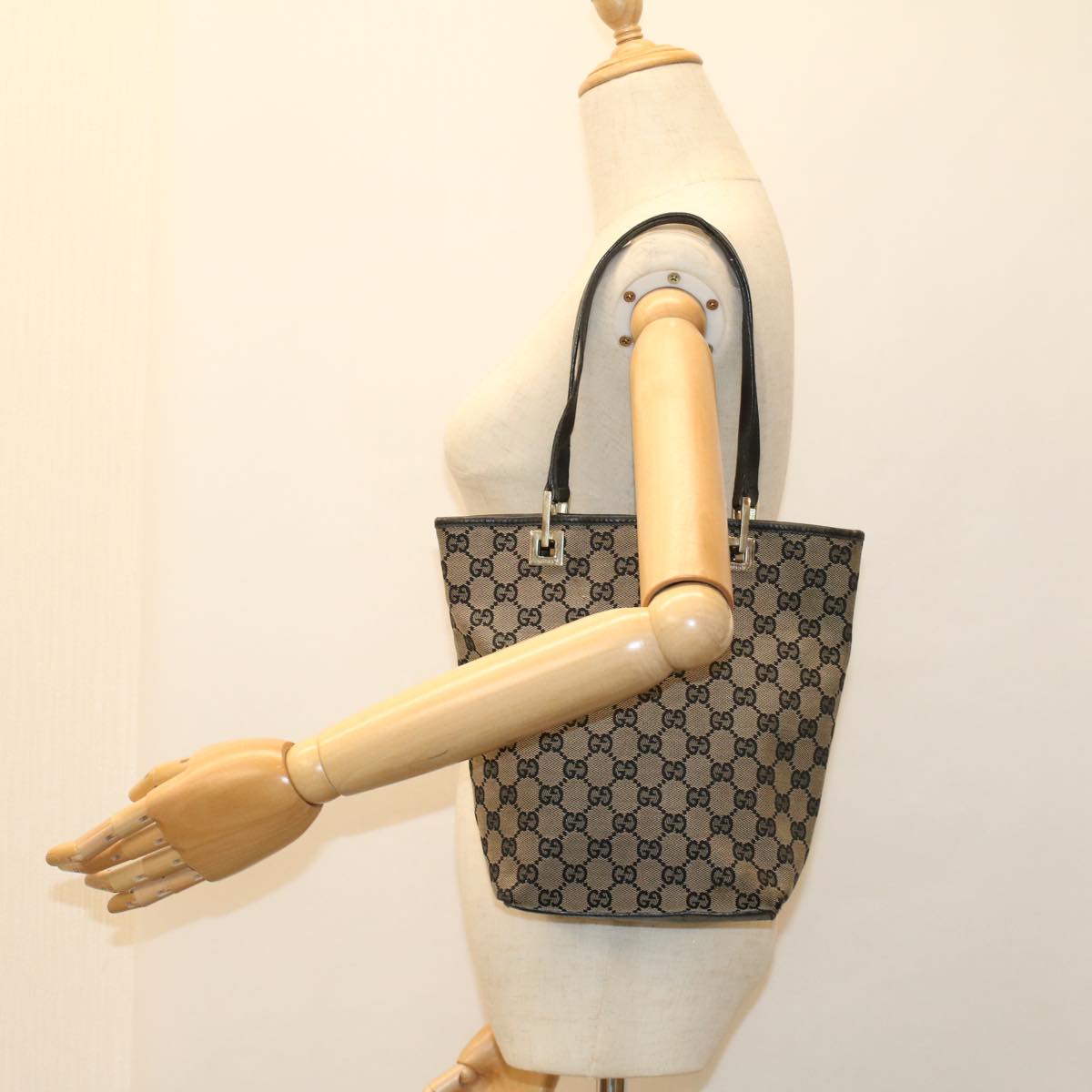 GUCCI GG Canvas Tote Bag Beige Navy 53653